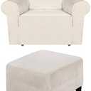 Andreannie Velvet Cream Chair Slipcovers Armchair Sofa Covers Chair Couch Covers for Armchair Bundle Ottoman Slipcover (Cream)