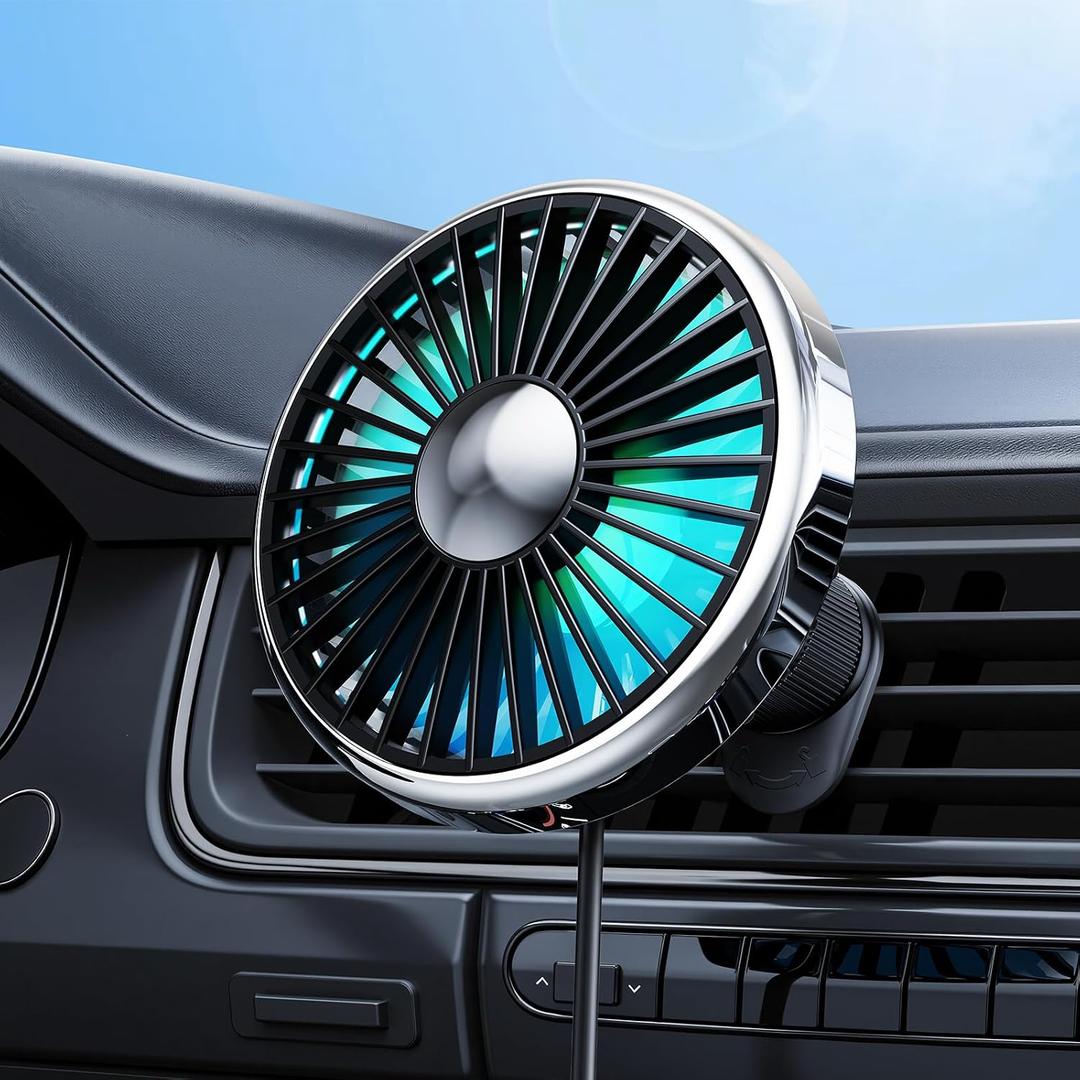 USB Car Fan, Electric Fan for Air Vent, Personal Vehicle Fan, Mini Air Circulator for Sedan, SUV, Truck, Van, 3-Speed Adjustable, Powerful Airflow.