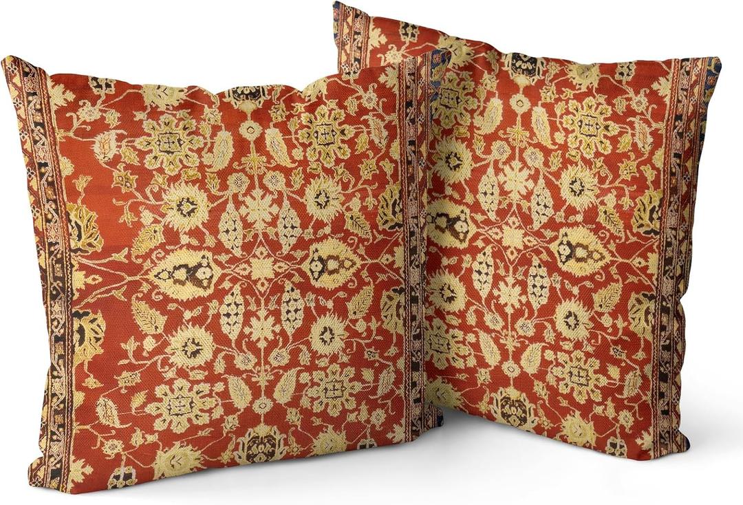 Boho Pillow Covers 16"x16" Set of 2 Monaco Red Bohemian Carpet Double Sided Pattern Linen Pillowcases Cushion Cover for Farmhouse Couch Sofa Bed Decorative, Only Pillowcase (Boho Style 10)