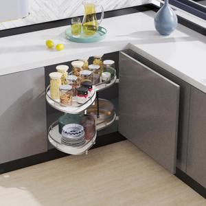 Blind Corner Cabinet Pull Out 2 Tier, Swing Left for 36" Width, Two-Way Buffering, Height Adjustable Organizer
