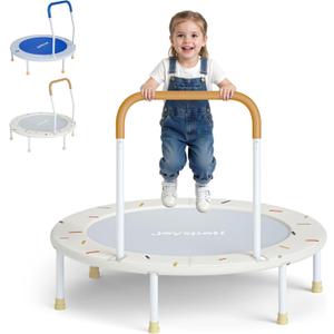 JOY SPOT! 36-Inch Toddler Trampoline with Foam Handle, Foldable Indoor Outdoor Mini Rebounder for Kids Ages 3-6, Safe Elastic Band Design, Non-Slip Oxford Mat, Easy Assembly & Max Load 100 lbs