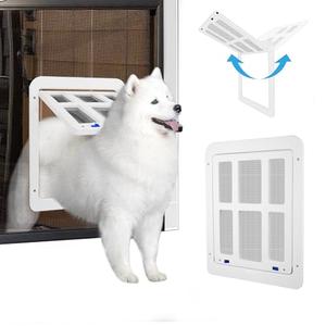 NAMSAN Dog Screen Door, Flap Opening 11.2 x 14.4 inches, Dog Door for Screen Door, Large Pet Door for Sliding Door Magnetic Self-Closing, Screen Door with Doggie Door Built in, Lockable, White