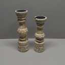 Kurrajong Farmhouse Candle Holders - Boho Set of 2 Tall Candle Stands | Decorative Wood 10" and 12" high | White Washed Candle Holders for Pillar Candles