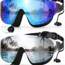 Zoomsnail Swim Goggles 2 Pack, Rimless Wide View Swimming Goggles for Adult, Anti-Fog UV Leaking Pool Goggles for Men Women (Blue & Silver)