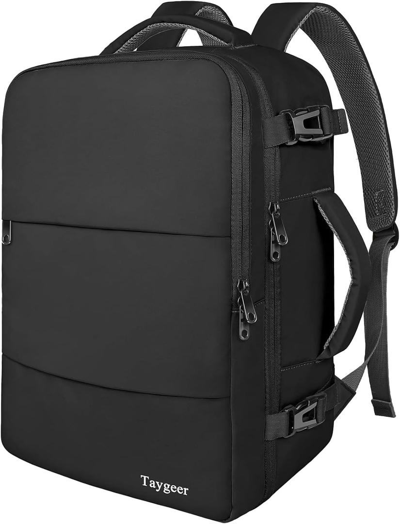 Taygeer Travel Laptop Backpack for Men Women, Airplane Approved Travel Backpack Suitcase with Water Bottle Pocket, Lightweight College 35l Luggage Bag 15.6inch Laptop Mochila Gifts for Business,Black, Large