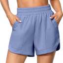 luvamia Athletic Shorts for Women High Waisted Comfy Pull On Elastic Waist Casual Lounge Summer Sweat Shorts with Pocket (X-Large, Blue Blizzard)