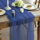 Artoid Mode 6PCS Navy Blue Gauze Table Runner 120 Inch 10FT, Seasonal Sheer Kitchen Dining Holiday Wedding Birthday Baby Shower Table Decor for Home Party
