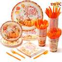 JOYIN 175 PCS Thanksgiving Disposable Paper Plates, Paper Gold Disposable Dinnerware Set, Thanksgiving Party Fall Harvest, Party Supplies, Plates and Napkins Sets (25 Guests)