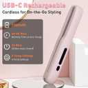 Gosect Cordless Hair Straightener, Mini Travel Flat Iron Rechargeable for Women, Portable Hair Straightener and Curler 2-in-1, Fast Heating, Adjustable Temp for On-The-Go Styling(Pink)