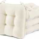 BETU White Chair Cushions for Dining Chairs Set of 4,3.5" Thick Kitchen Table Chair Pads with Ties,Non Slip Backing and Covers, Seat Cushion for Dining Room,Bar,Patio Chairs,16"X16"X3.5",White