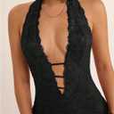SweatyRocks Women's Sexy Deep V Neck Lace Halter Mini Dress Open Back Bodycon Club Dresses Rave Outfits (Black, L)