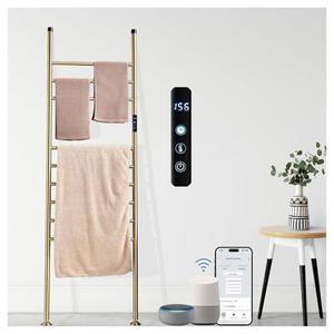 Freestanding Heated Towel Rack Electric Towel Warmer 110W Smart WiFi Voice Control 115°F—155°F Adjustable, 24H Timer, 9-Bar Hot Towel Rack, Blanket Ladder Holder, No Installation (Brushed Gold)