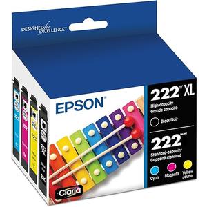 EPSON 222 Claria Ink High Capacity Black & Standard Color Cartridge Combo Pack (T222XL-BCS) Works with WorkForce WF-2960, Expression XP-5200, Black/Cyan/Magenta/Yellow
