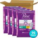 Poise Incontinence Pads & Postpartum Incontinence Pads, 3 Drop Light Absorbency, Long Length, 96 Count (4 Packs of 24)