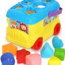 Bus Shape Sorter Toy - Kids Block Sorter with 16 Colorful Shapes - Sorting Toys for Toddlers 1-3 - Creative Play Learning Skills Development