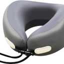 Memory Foam Travel Neck Pillow - 100% Pure Support for Airplane, Office & Car, Portable with Travel Bag, Washable Dark Grey Cover