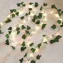 2 Pack 6.56 Ft Green Ivy Leaves Fairy String Lights Battery Operated, 40 LEDs Battery Powered Artificial Garland Plant Vine Fairy Light for Bedroom Wedding Party Holiday Patio DecorWarm White