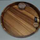Large Round Wood Serving Tray, Wooden Trays with Handles for Ottoman Table, Vintage Acacia Tray Circle Wood Tray for Indoor Outdoor Organization and Decoration, Including 4 Round Wooden Coasters