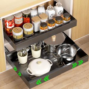 Delamu Pull Out Cabinet Organizer, Expandable (11.8"-19.7") Pull Out Drawers for Cabinets, Slide Out Drawers for Kitchen Cabinets, Bathroom Cabinet Organizer, Pantry, Under Sink Storage (16"D x 11.8"-19.7"W(1Pack), Black)