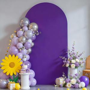 7.2FT Purple Arch Backdrop Cover - Polyester Fitted Wedding Arch Stand Covers Round Top Chiara Arch Backdrop Cover for Birthday Party Banquet Photo Background Decoration