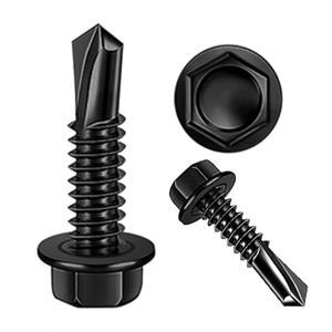100 PCS 410 Stainless Steel #8X5/8 Self Tapping Screws for Metal, Self Drilling Screws Assortment Kit, Black Oxide. (HEX #8X5/8)