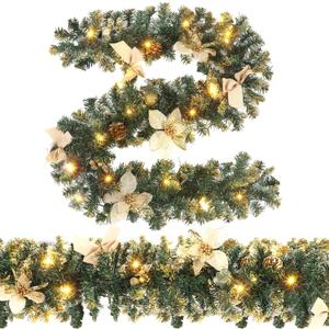 Ceenna 2 Pcs 6 ft Christmas Garland with Lights Christmas Prelit Artificial Garland with Pine Berries Decor Christmas Fireplace Decorations for Mantle Banister Indoor Outdoor (Pine Cone)