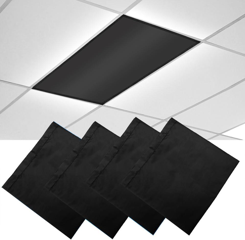 4 Pcs Light Covers, 4 x 2 Feet Magnetic Light Covers for Ceiling Lights Shade Panel, Drop Ceiling Light Filters Covers for Office Classroom School Home, Polyester Fabric Material, Black