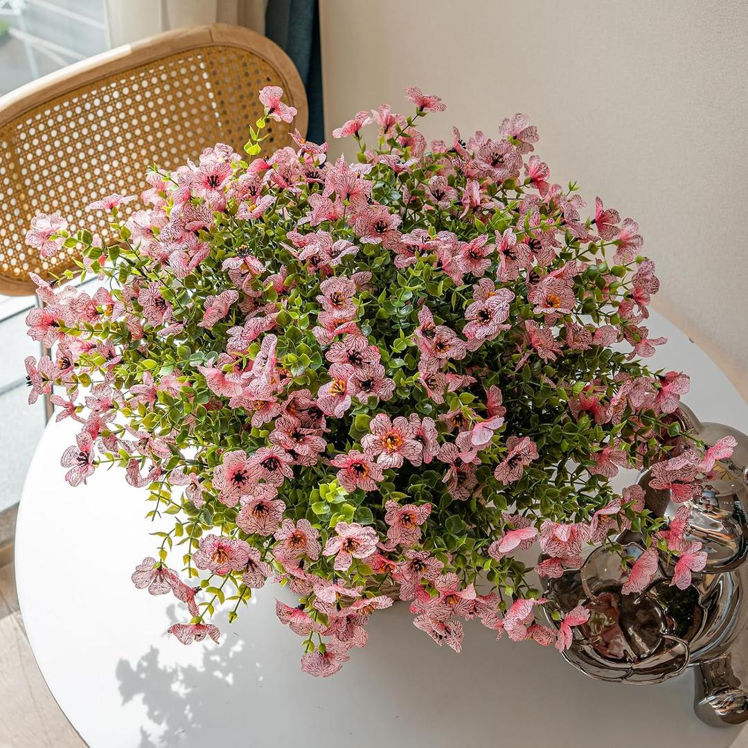DUYONE Artificial Flowers Outdoor,UV Resistant Realistic Garden Artificial Plants,Bright 16 Bundles No-Fade Veranda Fake Faux Flowers,for Porches Patios Walkway Gardens Decor-Pink