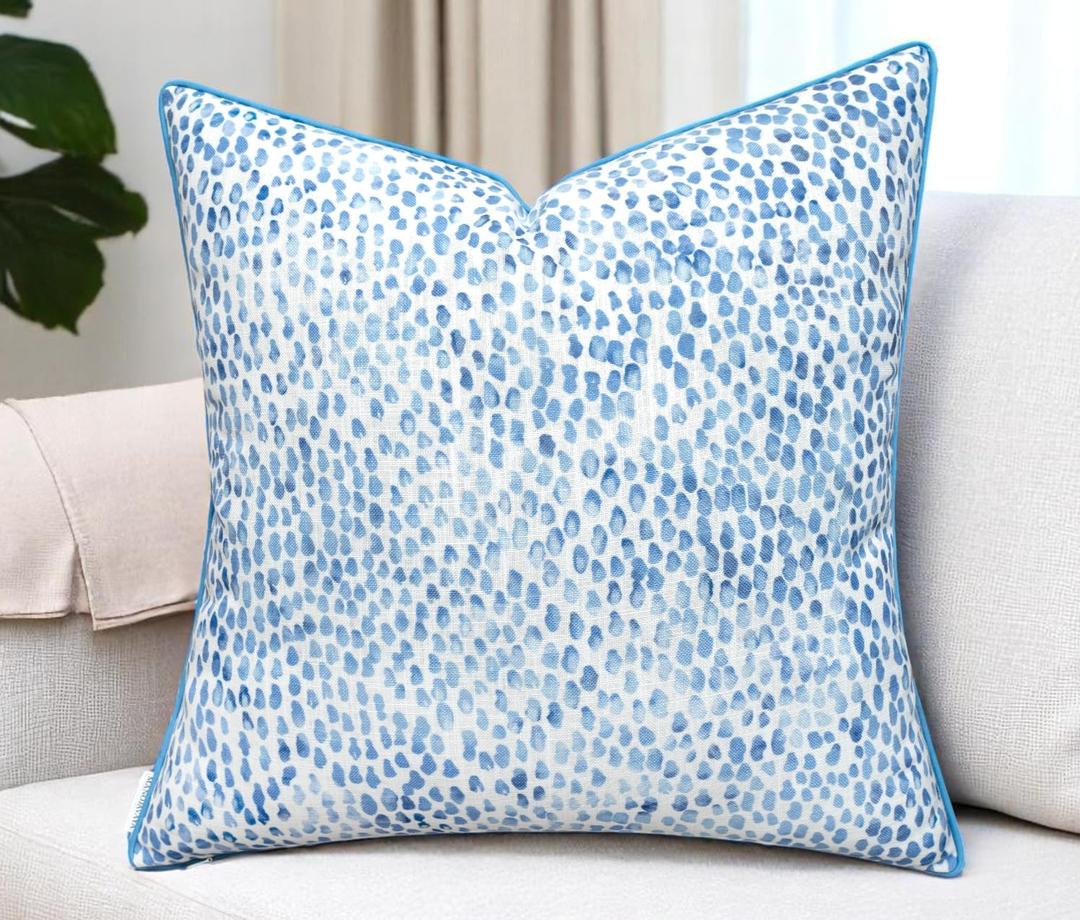Printed 18x18 Inch Throw Pillow Cover Blue Watercolor Dot Coastal Accent Rain Drops