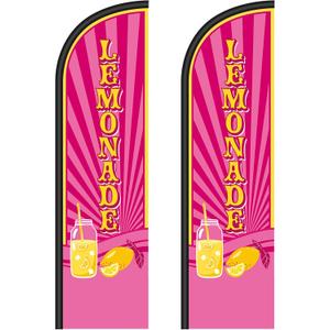 2 Pcs Lemonade Sign Feather Flag for Business 12 x 2.5ft Windless Lemonade Banner Swooper Flag for Summer Outdoor Business Food Advertising, Pole Not Included(Pink)