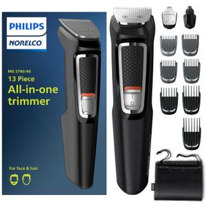 Norelco Philips Multigroom 3000 Series, All-in-One Trimmer, 13 Piece Men's, Grooming Kit for Beard, face, Nose, and Ear Hair Trimmer and Hair Clipper - NO Blade Oil Needed, MG3740/40 (Black) Norelco Philips Multigroom 3000 Series, All-in-One Trimmer, 13 Piece Men's, Grooming Kit for Beard, face, Nose, and Ear Hair Trimmer and Hair Clipper - NO Blade Oil Needed, MG3740/40 (Black)