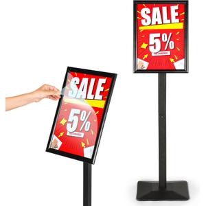 11x17 Standing Sign holder, 360 Adjustable Head and Tool Free Height Adjustment for Advertisement Pedestal Stand Sign holder with Sturdy Safe Corners and Anti-Tip 4mm Thick Base, Black