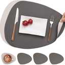 Myir JUN Placemats, Dual-Sided Placemats Waterproof Faux Leather Placemats Set of 4 Place Mats and Coasters Non-Slip Washable Table Mats for Dining Table (Gray Beige, Set of 4)
