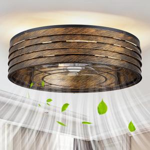 20'' Flush-Mount Ceiling Fan with Light and Remote, Reversible Motor, Perfect for Bedroom, Living room, Kitchen, Outdoor Gazebo, Patio, Low-Profile Design Cage (Bronze)