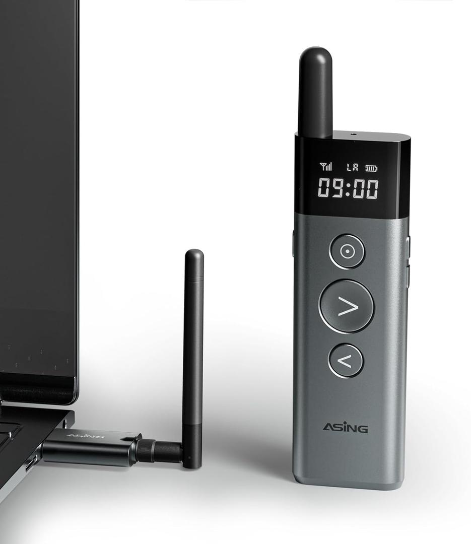 ASING Up to 980ft Long Range Wireless Presentation Remote, PowerPoint Clicker with Air Mouse, Volume Control, Spotlight and Magnifier Feature, Plug & Play for Windows/Mac,Ipad,Laptop & Keynote etc.