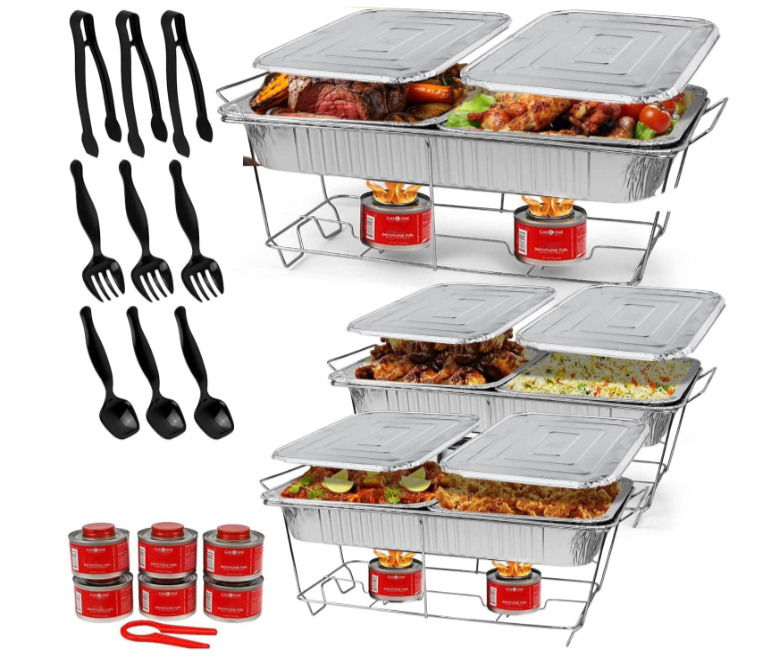 Large Full Size 33-Pcs Disposable Chaffing Buffet with-Covers, Utensils, Fuel Cans – Premium Chafing Dish Set for Events, Parties, Catering
