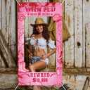 Large Cowgirl Cowboy Party Decorations Western Wanted Photo Frame Banner for Wild West Birthda Decoration Supplies (Pink)