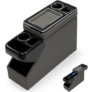 Center Console Between Seat Organizer for Minivans, SUVs, with Phone Holder & Cup Holders for Minivan &SUVs, Middle Van Floor Console Organizer Storage Box- Gray