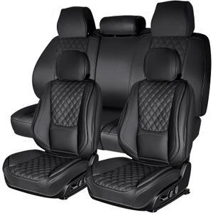 Car Seat Covers Full Set, Black Faux Leather Waterproof Seat Protectors, Breathable with Lumbar Support, Front Seats Back Seat Covers,Wear-Resistant Universal Fit for Most Cars, Trucks, SUV