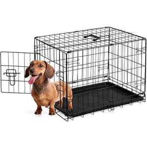Sweetcrispy 30 Inch Single Door Dog Crate, Metal Pet Kennel with Secure Lock, Foldable Design, Removable Tray for Easy Cleaning, Portable Puppy Cage for Small Dogs, Ideal for Training & Travel