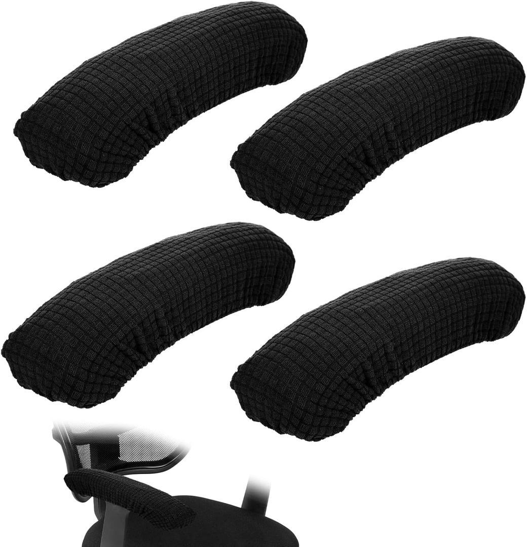 4 Pcs Office Chair Arm Covers, Chair Arm Covers Desk Chairs Arms Cover Elastic Chairs Armrest Cover Armrest Protector Washable Rest Slipcovers Stretch Arms Rest Slipcovers for Hand(Black)