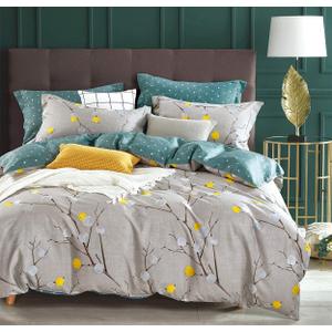 SLEEPBELLA Comforter Queen Size, 600 Thread Count Cotton Grey Branch with Yellow Turquoise Polka Dot Pattern Green Reversible Comforter Set, Down Alternative Bedding Set 3Pcs (Queen, Grey Branch)