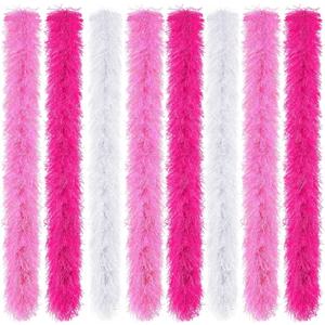 Jexine Feather Boas Bulk Artificial Fluffy Boas Decor for Wedding Costume Dress Tea Party Supplies (5 ft, Pink, Rose, White)