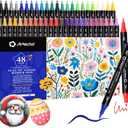 Artecho Acrylic Paint Markers 48 Colors, Acrylic Paint Pens with Brush Tip and Fine Tip for Stone, Rock Painting, Paper, Pumpkin, Wood, Egg, Canvas, Ceramic, Fabric, leather, Glass, DIY Crafts