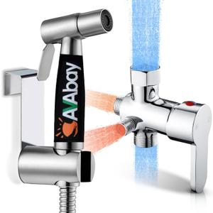 Hot and Cold Bidet Sprayer for Toilet w/Thermal Insulated Grip - Hot Water 180F Handheld Sink Bidet Shataff - Diaper Sprayers - Muslim Shower Hand Held Attachment for Sink Hose Sprayer