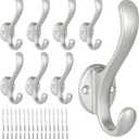 8 Pack Coat Hooks Wall Mount Heavy Duty Utility Retro Double Hooks for Hanging Coats,Hat, Towel, Key, Robe, Scarf, Bag, Cap (Silver)
