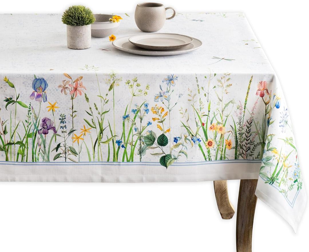 Maison d' Hermine Tablecloth 70"x108" - Fleurs De Mai Pattern - Rectangle Decorative Cotton Tablecloth for Dining Room, Home, Farmhouse, Parties, Outdoor, Boho & Wedding - Ideal for Spring & Summer