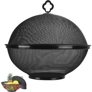 Metal Mesh Fruit Bowl with Lid & Basket - Fruit Fly Proof Kitchen Counter Storage for Fruits & Veggies (Black/1PCS)