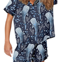 SHESHOW Funny Graphic Pajamas for Women Set Button Down Short Sleeve Top and Shorts Pjs Sets Sleepwear (LARGE)