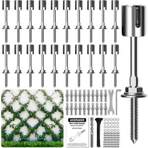 Wire Trellis for Climbing Plants Outdoor, 20-Set Wall Trellis Kit, T316 Espalier System for Fence and Garden DIY Projects (Hubs Only, Without Cable)